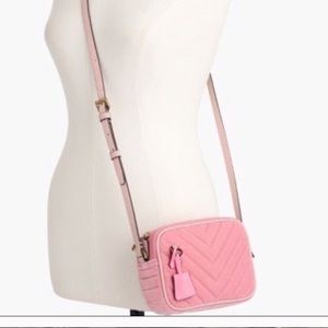 Pink velvet quilted camera bag from J.Crew